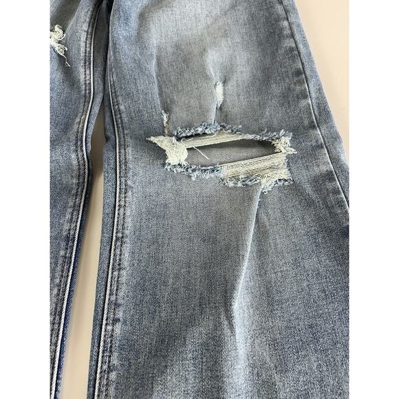 RISEN High Rise Distressed Ripped Wide Leg Baggy Jeans 7/28 Medium Wash - Picture 14 of 16